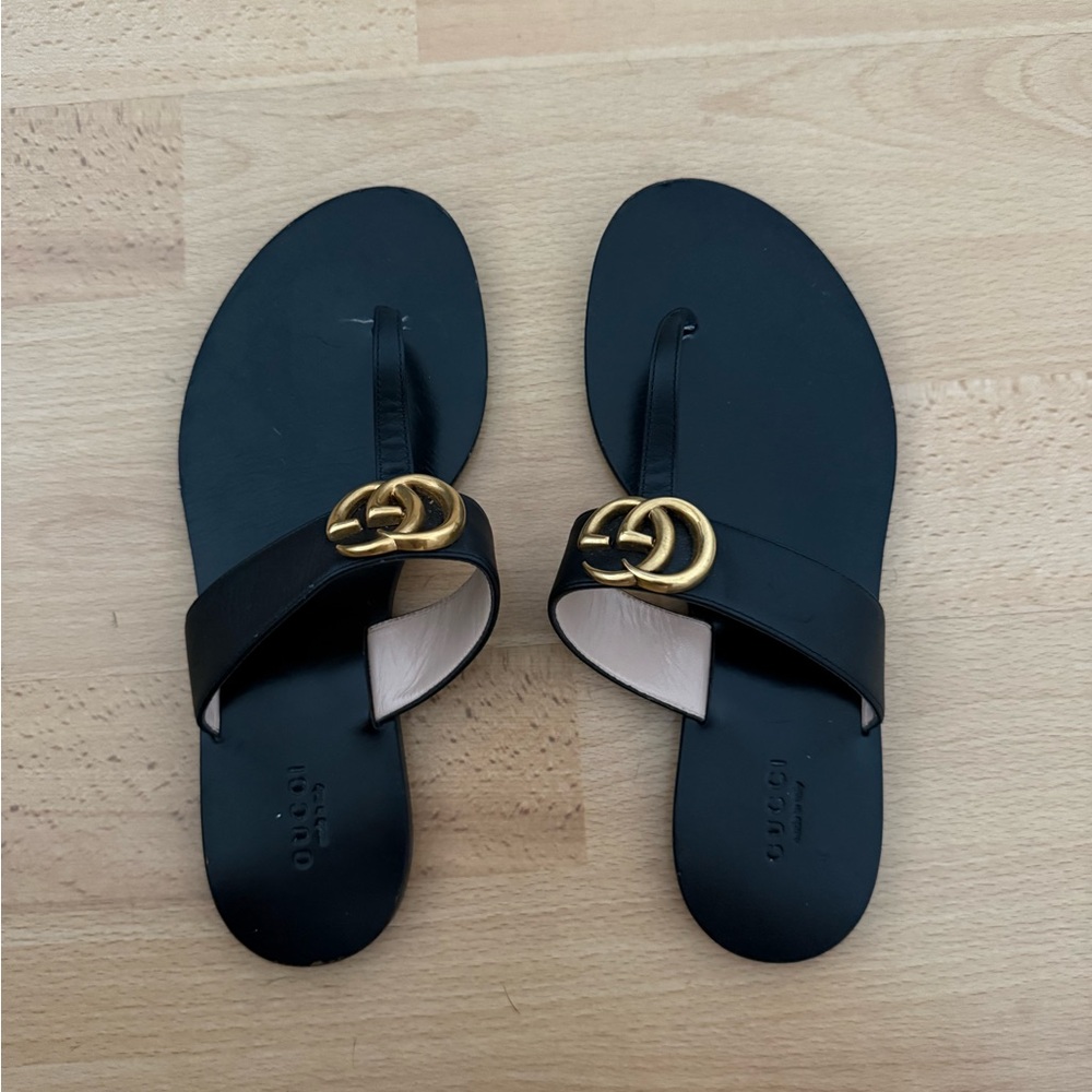 Gucci Black Sandals with Gold Logo